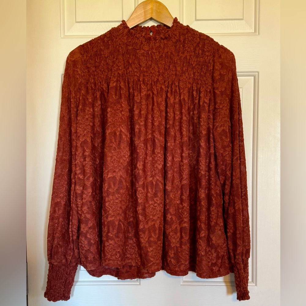 Anthropologie rust lace high neck top